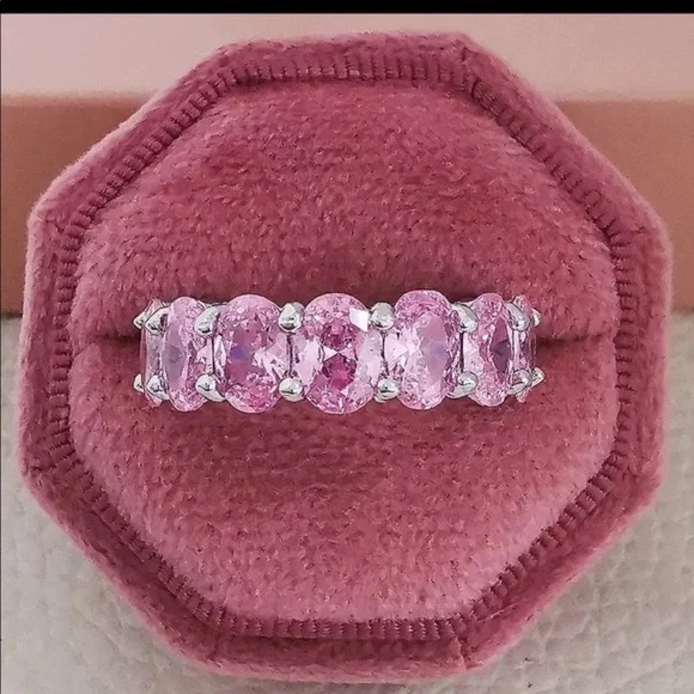Pink Diamonds with Sterling Silver Band Size 8